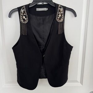Etam Black Vest with Beaded Shoulder Fringe